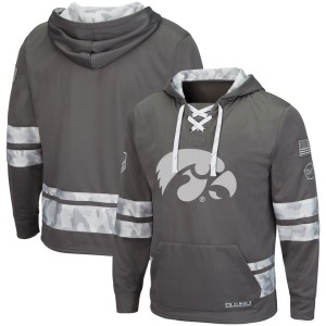 Iowa Hawkeyes Colosseum OHT Military Appreciation Arctic Camo Lace-Up Pullover Hoodie - Gray