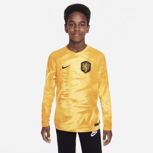 Netherlands 2022/23 Stadium Home Big Kids' Nike Dri-FIT Long-Sleeve Soccer Jersey - Laser Orange/Black