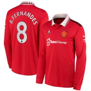 adidas Bruno Fernandes Manchester United Red 2022/23 Home Team Replica Long Sleeve Player Jersey