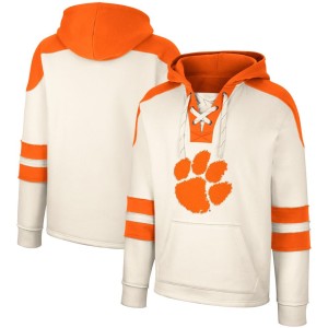 Clemson Tigers Colosseum Lace-Up 4.0 Vintage Pullover Hoodie - Cream
