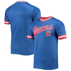 Atlanta Braves Stitches Cooperstown Collection V-Neck Team Color Jersey - Royal/Red
