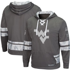 West Virginia Mountaineers Colosseum OHT Military Appreciation Lace-Up Pullover Hoodie - Gray