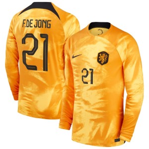 Frenkie de Jong Netherlands National Team Nike 2022/23 Home Breathe Stadium Replica Player Long Sleeve Jersey - Orange