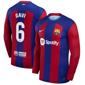 Gavi Barcelona Nike 2023/24 Home Stadium Replica Long Sleeve Player Jersey - Royal