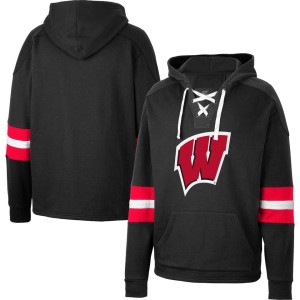 Wisconsin Badgers Colosseum Lace-Up 4.0 Pullover Hoodie - Black