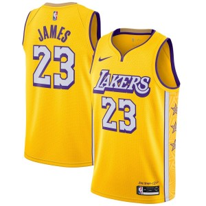 Men's Los Angeles Lakers LeBron James City Edition Jersey Gold