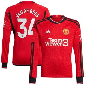 Donny Van De Beek Manchester United adidas 2023/24 Home Replica Long Sleeve Player Jersey - Red