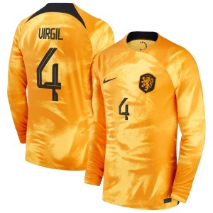 Virgil Van Dijk Netherlands National Team Nike Youth 2022/23 Home Breathe Stadium Replica Player Long Sleeve Jersey - Orange