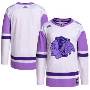 Chicago Blackhawks adidas Hockey Fights Cancer Primegreen Authentic Blank Practice Jersey - White/Purple