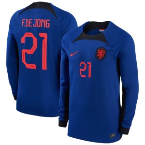 Frenkie de Jong Netherlands National Team Nike 2022/23 Away Breathe Stadium Replica Player Long Sleeve Jersey - Blue