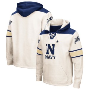 Navy Midshipmen Colosseum 2.0 Lace-Up Pullover Hoodie - Cream