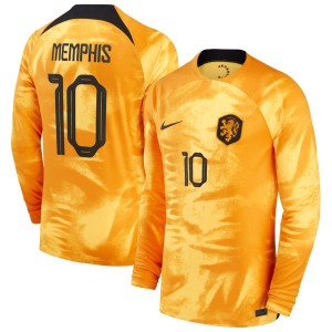 Memphis Depay Netherlands National Team Nike Youth 2022/23 Home Breathe Stadium Replica Player Long Sleeve Jersey - Orange