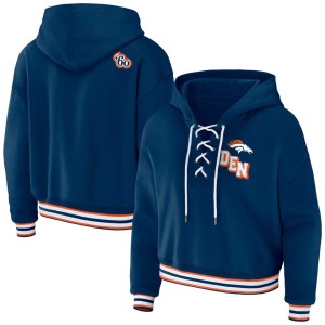 Denver Broncos WEAR by Erin Andrews Women's Lace-Up Pullover Hoodie - Navy