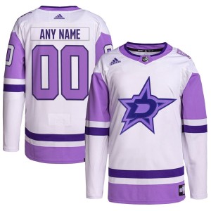 Dallas Stars adidas Hockey Fights Cancer Primegreen Authentic Custom Jersey - White/Purple