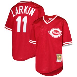 Barry Larkin Cincinnati Reds Mitchell & Ness Youth Cooperstown Collection Mesh Batting Practice Jersey - Red