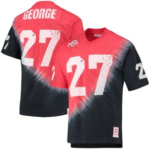 Eddie George Ohio State Buckeyes Mitchell & Ness Name & Number Tie-Dye V-Neck T-Shirt - Black/Scarlet