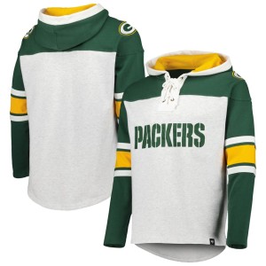 Green Bay Packers '47 Gridiron Lace-Up Pullover Hoodie - Heather Gray