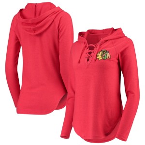 Chicago Blackhawks Touch Women's Soaring Puck Pullover Lace-Up V-Neck Hoodie - Red