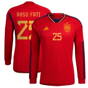 Ansu Fati Spain National Team adidas 2022/23 Home Long Sleeve Replica Jersey - Red