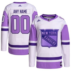 New York Rangers adidas Hockey Fights Cancer Primegreen Authentic Custom Jersey - White/Purple
