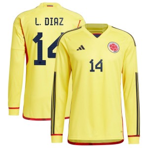 Luis Diaz Colombia National Team adidas 2022/23 Home Replica Long Sleeve Player Jersey - Yellow
