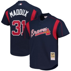 Greg Maddux Atlanta Braves Mitchell & Ness Cooperstown Collection Mesh Batting Practice Button-Up Jersey - Navy