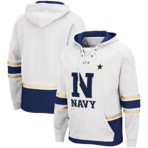 Navy Midshipmen Colosseum Lace Up 3.0 Pullover Hoodie - White
