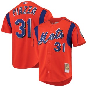 Mike Piazza New York Mets Mitchell & Ness Cooperstown Collection Mesh Batting Practice Button-Up Jersey - Orange