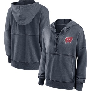 Wisconsin Badgers Fanatics Branded Women's Overall Speed Lace-Up Pullover Hoodie - Heathered Charcoal