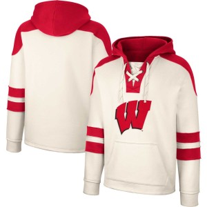 Wisconsin Badgers Colosseum Lace-Up 4.0 Vintage Pullover Hoodie - Cream