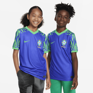Brazil 2023 Stadium Away Big Kids' Nike Dri-FIT Soccer Jersey - Paramount Blue/Green Spark/Green Spark