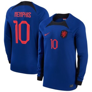 Memphis Depay Netherlands National Team Nike 2022/23 Away Breathe Stadium Replica Player Long Sleeve Jersey - Blue