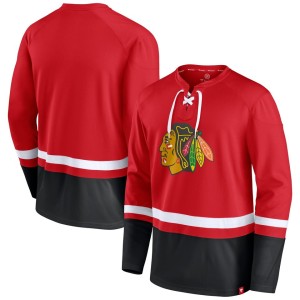 Chicago Blackhawks Fanatics Branded Super Mission Slapshot Lace-Up Pullover Sweatshirt - Red/Black