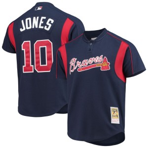 Chipper Jones Atlanta Braves Mitchell & Ness Cooperstown Collection Mesh Batting Practice Button-Up Jersey - Navy
