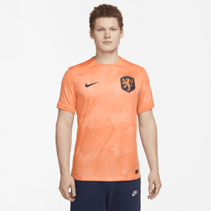 Netherlands 2023 Stadium Home Men's Nike Dri-FIT Soccer Jersey - Cone/Sunset Glow/Blackened Blue