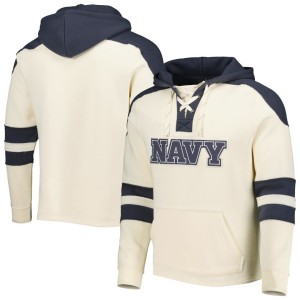 Navy Midshipmen Colosseum Lace-Up 4.0 Vintage Pullover Hoodie - Cream