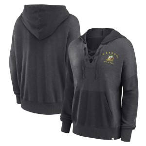 Oregon Ducks Fanatics Branded Women's Campus Lace-Up Pullover Hoodie - Heather Charcoal